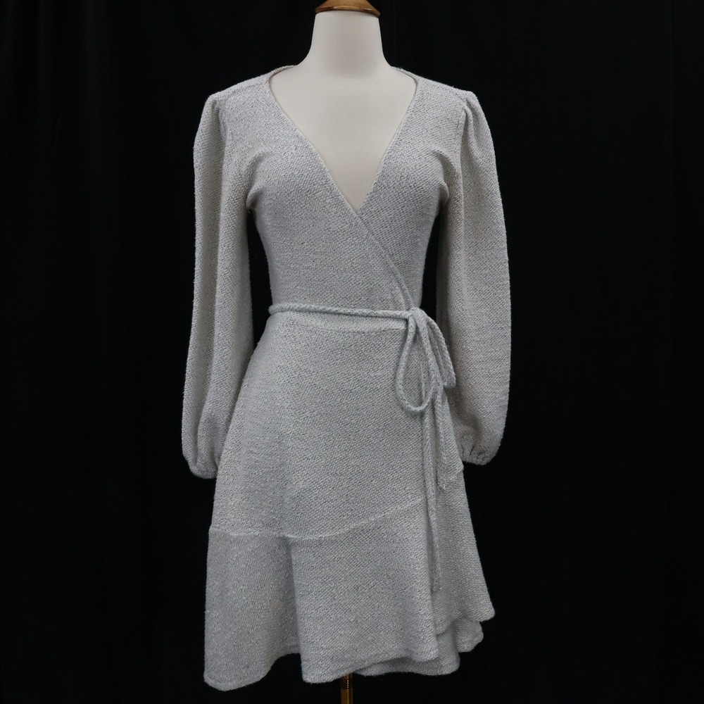 Anthropologie Wrap Dress Womens Puff Sleeve Ruffle Hem Small Gray China
